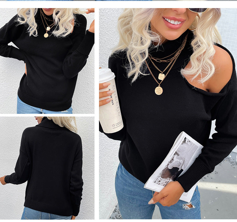 Women Loose Shoulder Long Sleeve Knitted Sweaters