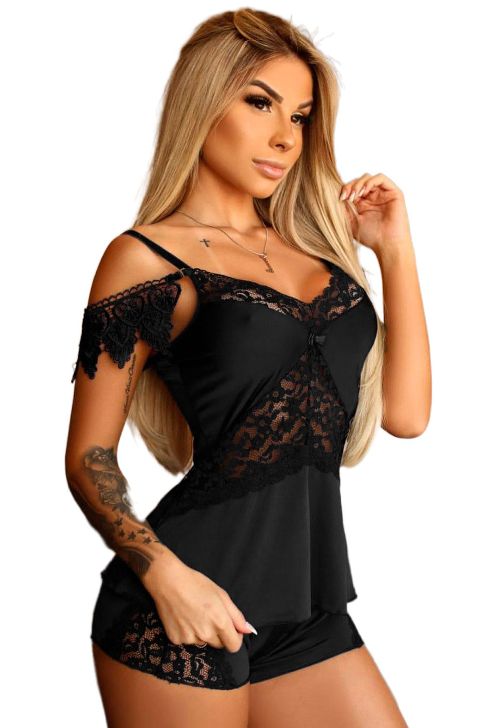 Black Lace Steal The Show Pajamas Set