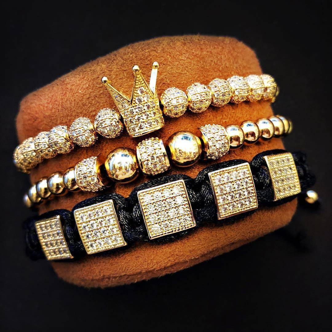 Luxury Bracelet Set With Crown KevenKosh® Gold 3pcs Set 