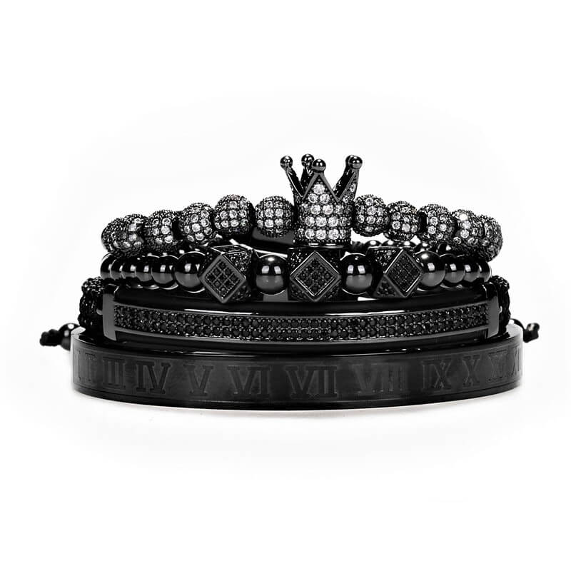 Luxury Bracelet Set With Crown KevenKosh® Black 4pcs Set 