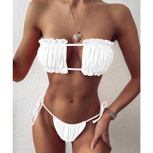 Pleated Bandeau Swimsuit Bikini Set KevenKosh® White S 