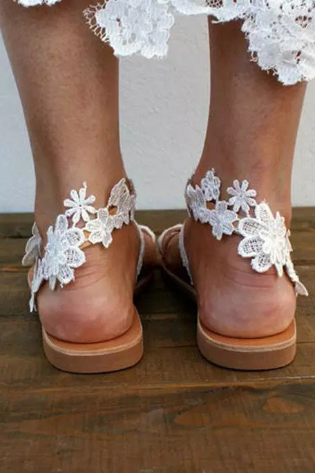 White Flat Lace Sandals Sandals KevenKosh® 