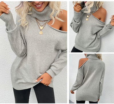 Women Loose Shoulder Long Sleeve Knitted Sweaters