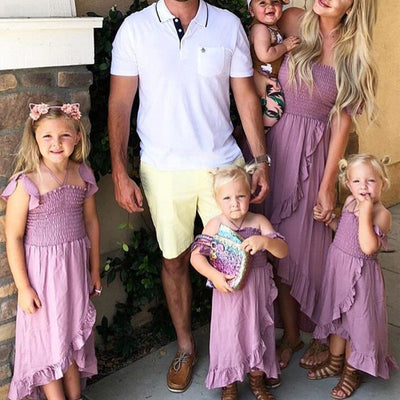 Summer Family Clothes Off Shoulder Short Sleeve Ruffle Dress