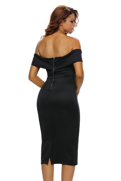 Black Off-the-shoulder Midi Dress Midi Dresses KevenKosh® 