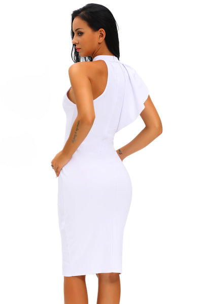 White One Shoulder Ruffle Sleeve Midi Dress Midi Dresses KevenKosh® 