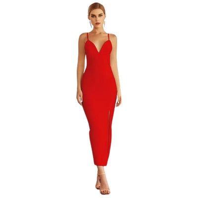 Bodycon V-neck Evening Dress KevenKosh® Red XS 