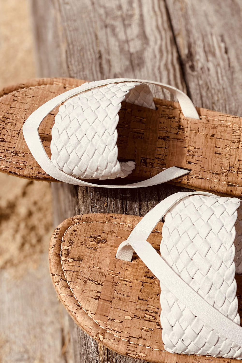 White Woven Flat Flip Flops Sandals Sandals KevenKosh® 