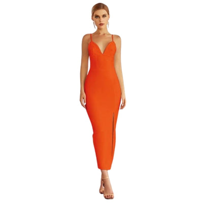 Bodycon V-neck Evening Dress KevenKosh® Orange XS 
