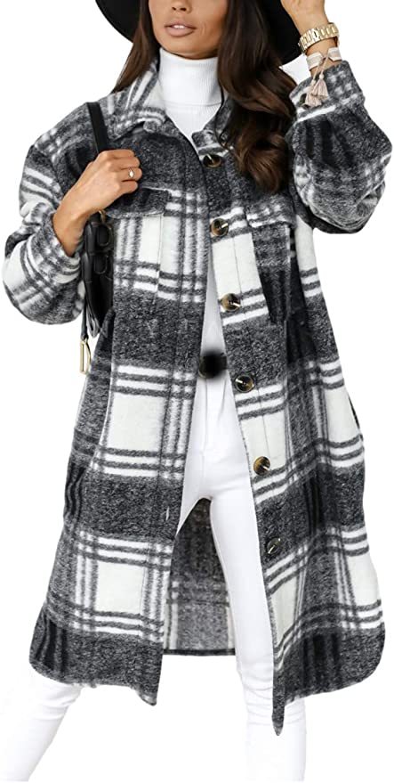 KevenKosh® Long Flannel Plaid Coat For Women