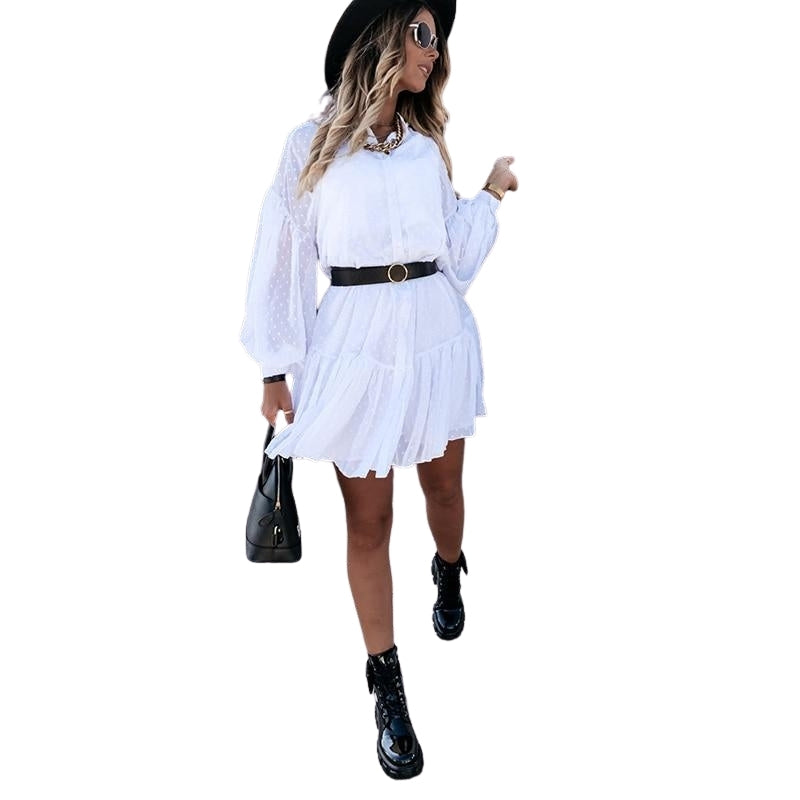 Polka Dot Long Sleeve Ruffle Dress KevenKosh® White (no belt) XL 