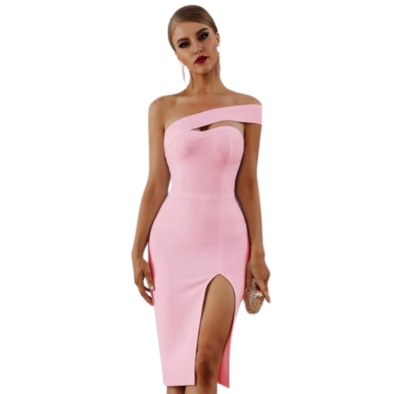 One-shoulder Bandage Bodycon Dress KevenKosh® Pink L 