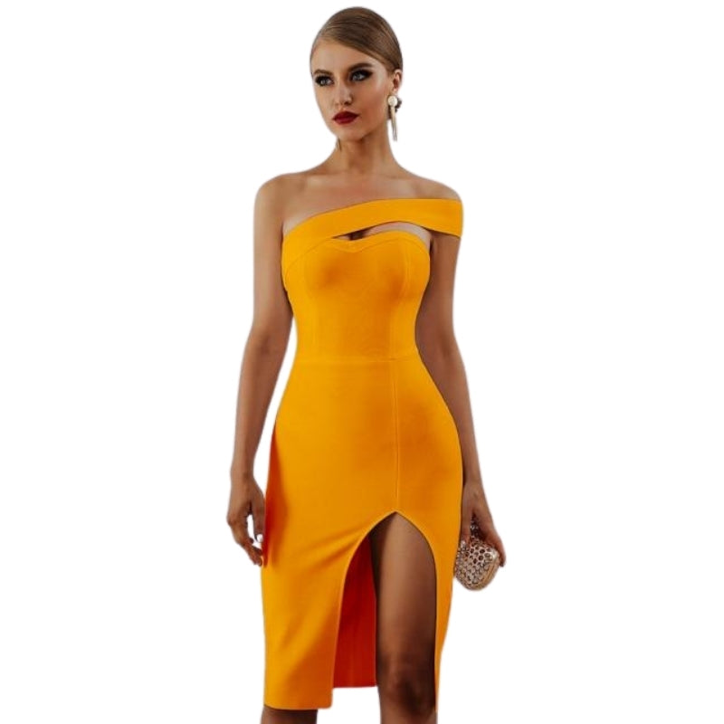 One-shoulder Bandage Bodycon Dress KevenKosh® Yellow M 