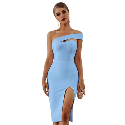 One-shoulder Bandage Bodycon Dress KevenKosh® Sky Blue L 