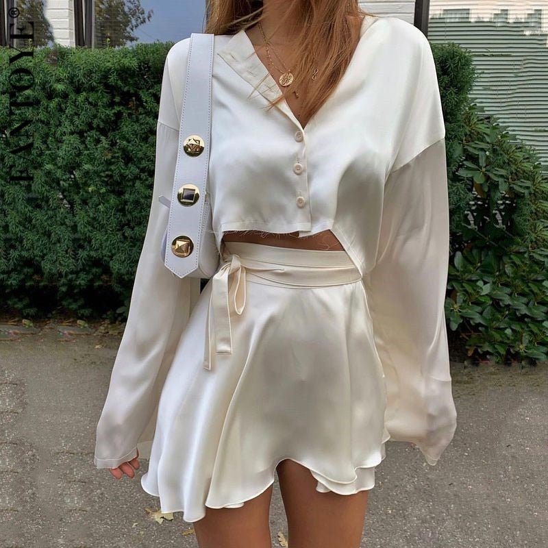 Casual Satin Two Piece Dress Set – Keven Kosh