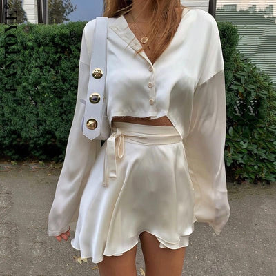 two piece dress set casual Noir Chic Two-Piece Set S