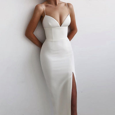 Bodycon V-neck Evening Dress KevenKosh® White S 