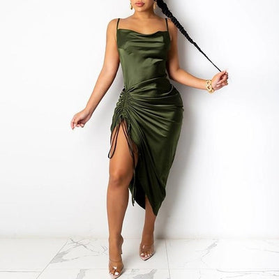 Ruched Satin Summer Dress KevenKosh® Green M 