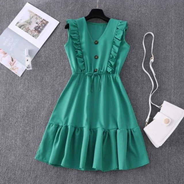 Casual Butterfly Sleeve Summer Ruffle Dress KevenKosh® Green M 