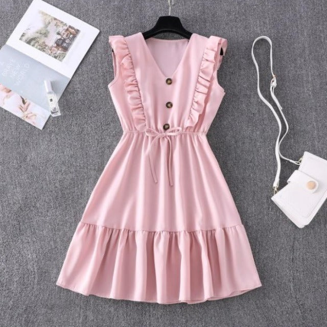 Casual Butterfly Sleeve Summer Ruffle Dress KevenKosh® Pink M 