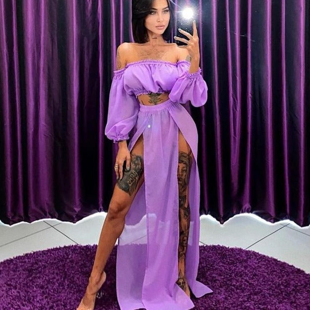 Two Piece Sheer Bikini Cover-up Set KevenKosh® Purple One Size 