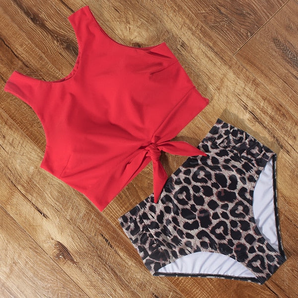 High-waist Swimsuit Bikini KevenKosh® Pink Leopard M 