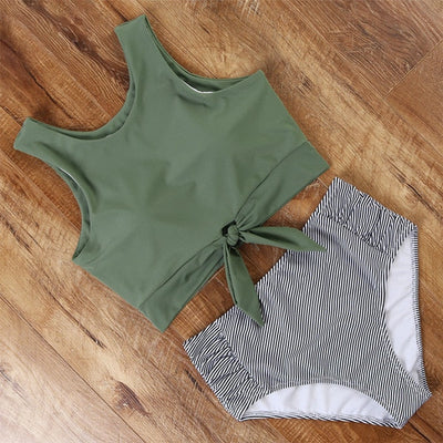 High-waist Swimsuit Bikini KevenKosh® Green Stripe XL 