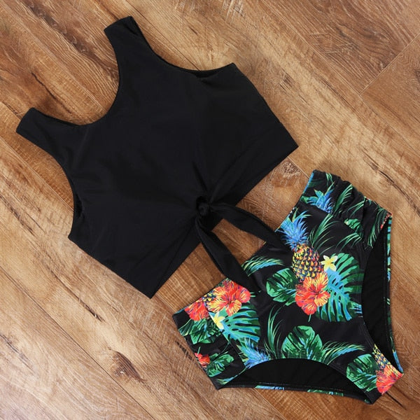 High-waist Swimsuit Bikini KevenKosh® Black Tropical XL 