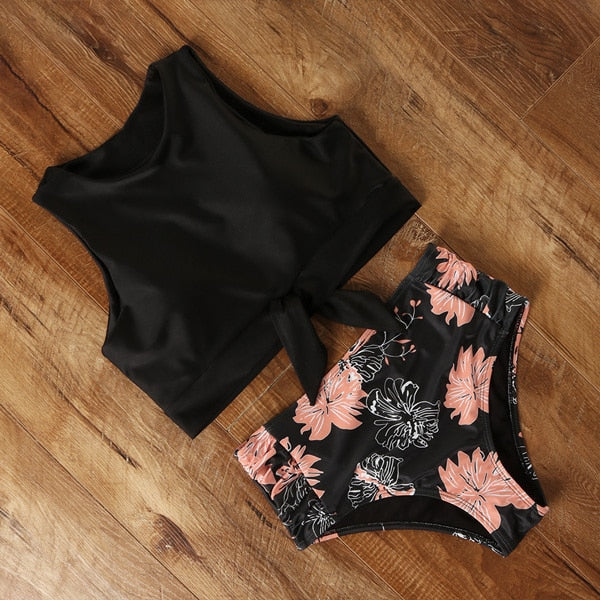 High-waist Swimsuit Bikini KevenKosh® Black Floral M 