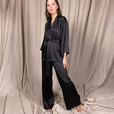 Home Suit Satin Sleepwear KevenKosh® Black L 