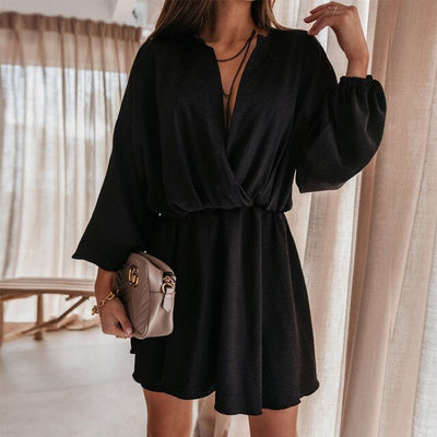Casual Deep V-Neck Mini Party Dress KevenKosh® Black M 