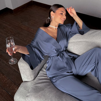 Home Suit Satin Sleepwear KevenKosh® Blue S 