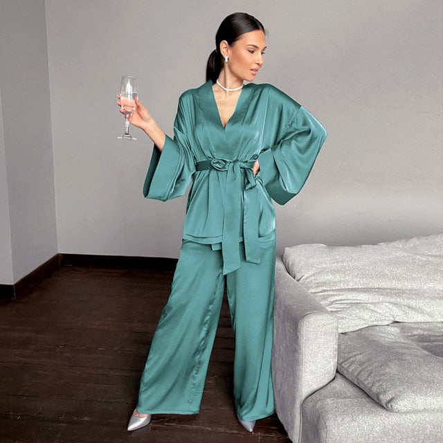 Home Suit Satin Sleepwear KevenKosh® Light Green S 