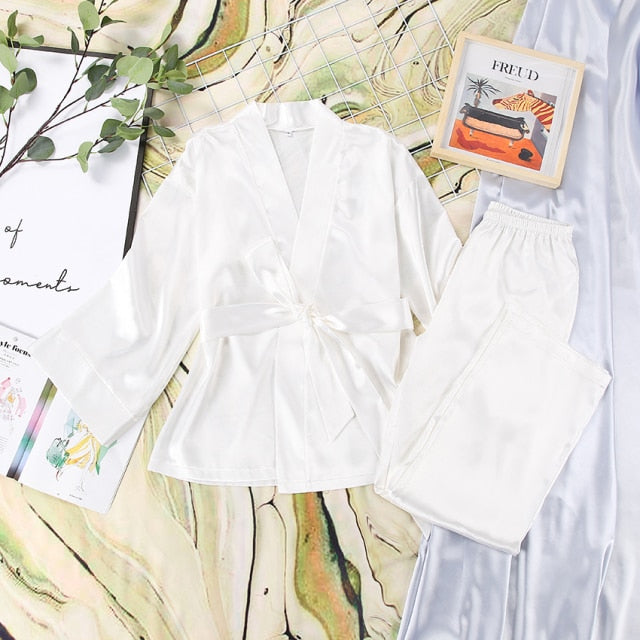 Home Suit Satin Sleepwear KevenKosh® White L 