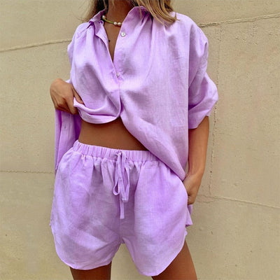 Casual Shirt Short 2 Piece Lounge Wear Set KevenKosh® Lilac M 