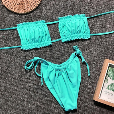 Pleated Bandeau Swimsuit Bikini Set KevenKosh® 