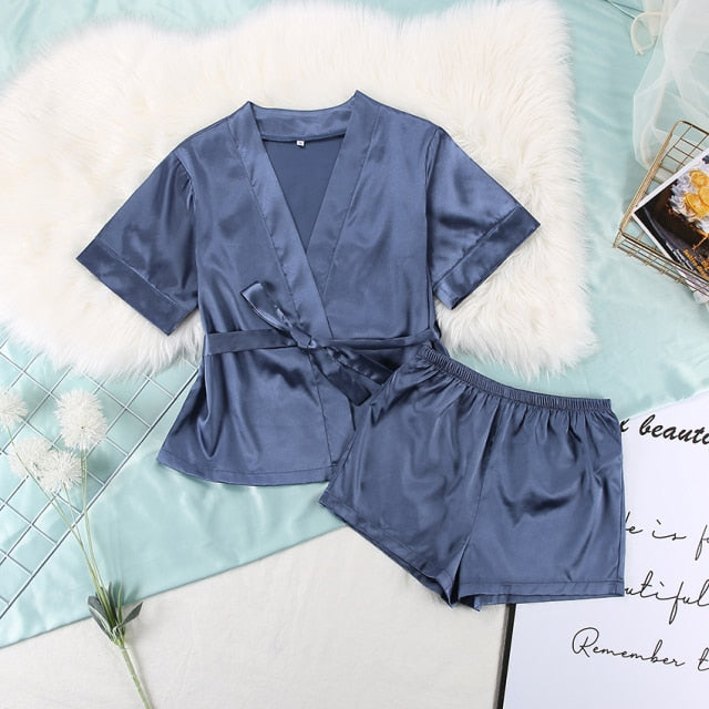 Home Suit Satin Sleepwear KevenKosh® Shorts Set Blue S 