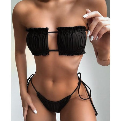 Pleated Bandeau Swimsuit Bikini Set KevenKosh® Black S 