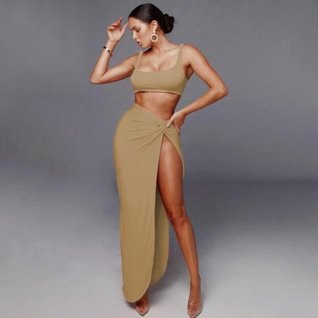 Crop Top And Spited Long Skirt Set KevenKosh® Khaki XL 