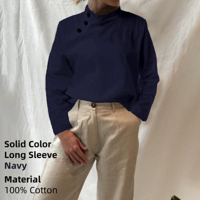 Casual Oversized Cotton Short-sleeve Tunic Top KevenKosh® 4XL Long Sleeve Navy 