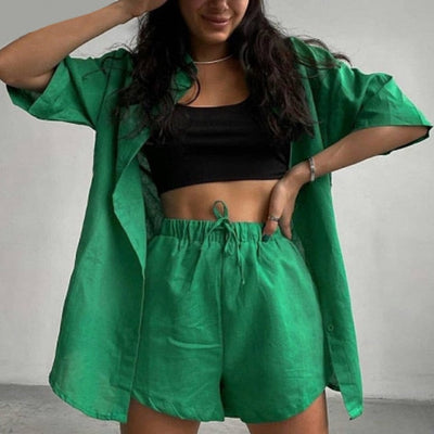 Casual Shirt Short 2 Piece Lounge Wear Set KevenKosh® Green S 