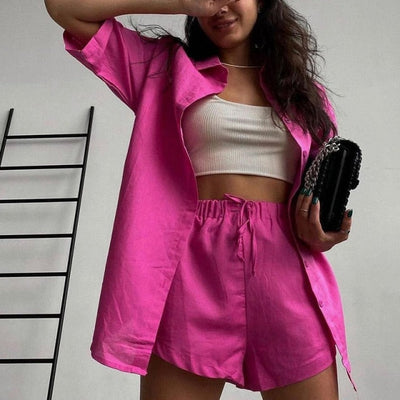 Casual Shirt Short 2 Piece Lounge Wear Set KevenKosh® Pink S 