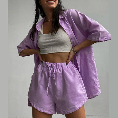 Casual Shirt Short 2 Piece Lounge Wear Set KevenKosh® Purple S 