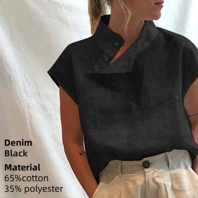 Casual Oversized Cotton Short-sleeve Tunic Top KevenKosh® L Denim Black 