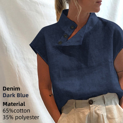 Casual Oversized Cotton Short-sleeve Tunic Top KevenKosh® L Denim Dark Blue 